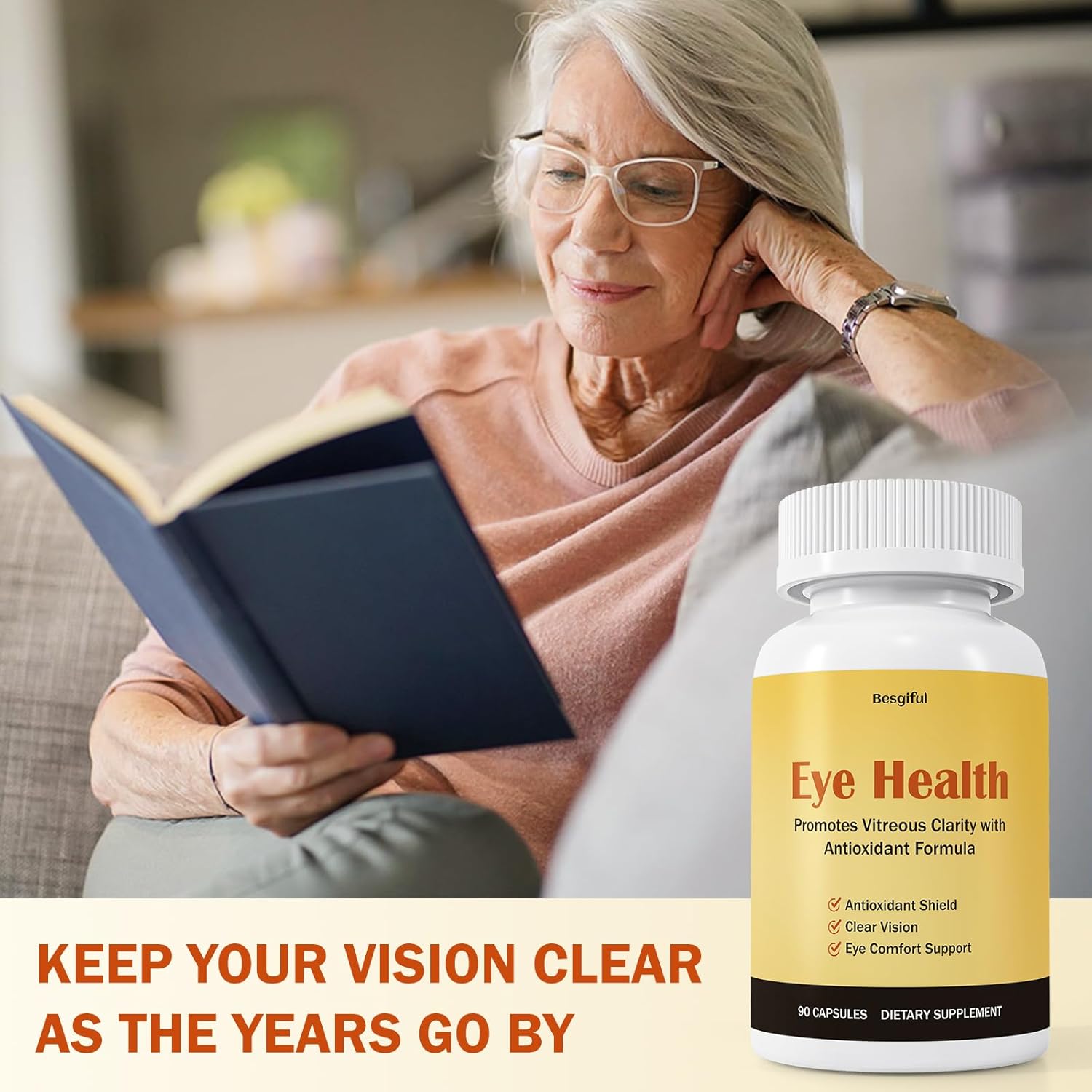 Eye Supplement for Vitreous Health, Promotes Clear Vision, Improves Eye Strain & Dryness, Reduces Squiggly Lines, Eye Degeneration, Clear Eye Support, 90 Vegan Capsules