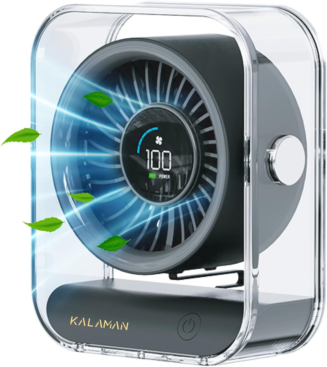 KALAMAN Desk Fan, 4000mAh Quiet Table Fan with Turbo Airflow, 6-Gear Speed Digital Display & 30° Adjustable Tilt, Rechargeable Battery Portable Fan for Home, Office, Travel (Black)