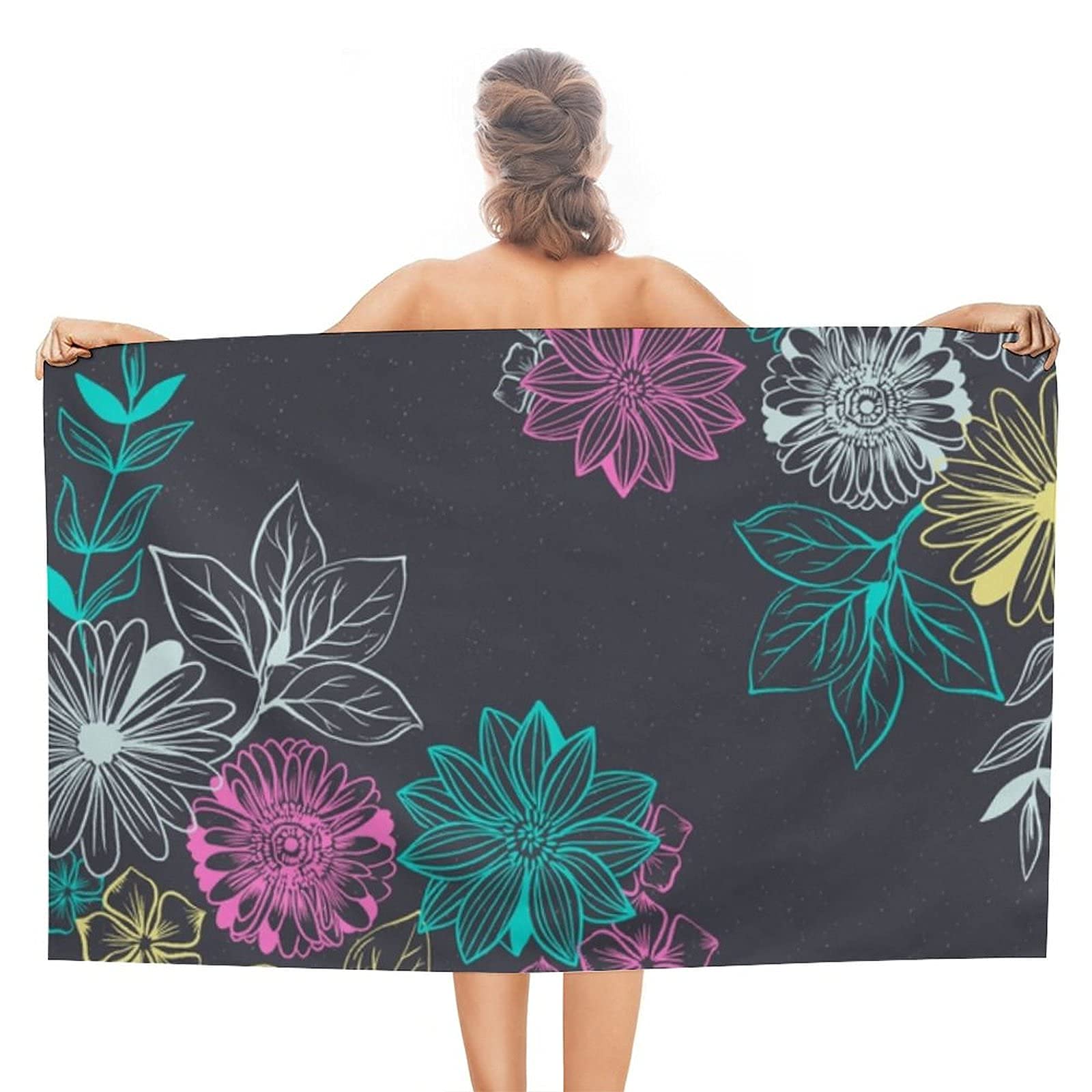 Lsjuee Flowers Beach Towel Absorbent Superfine Fiber Beach Towel Blanket Kids for Cruise Swimming Exercise or Training Gym Fitness Other Water Activities Swimming Class Honeymoon Picnic 32INx52IN
