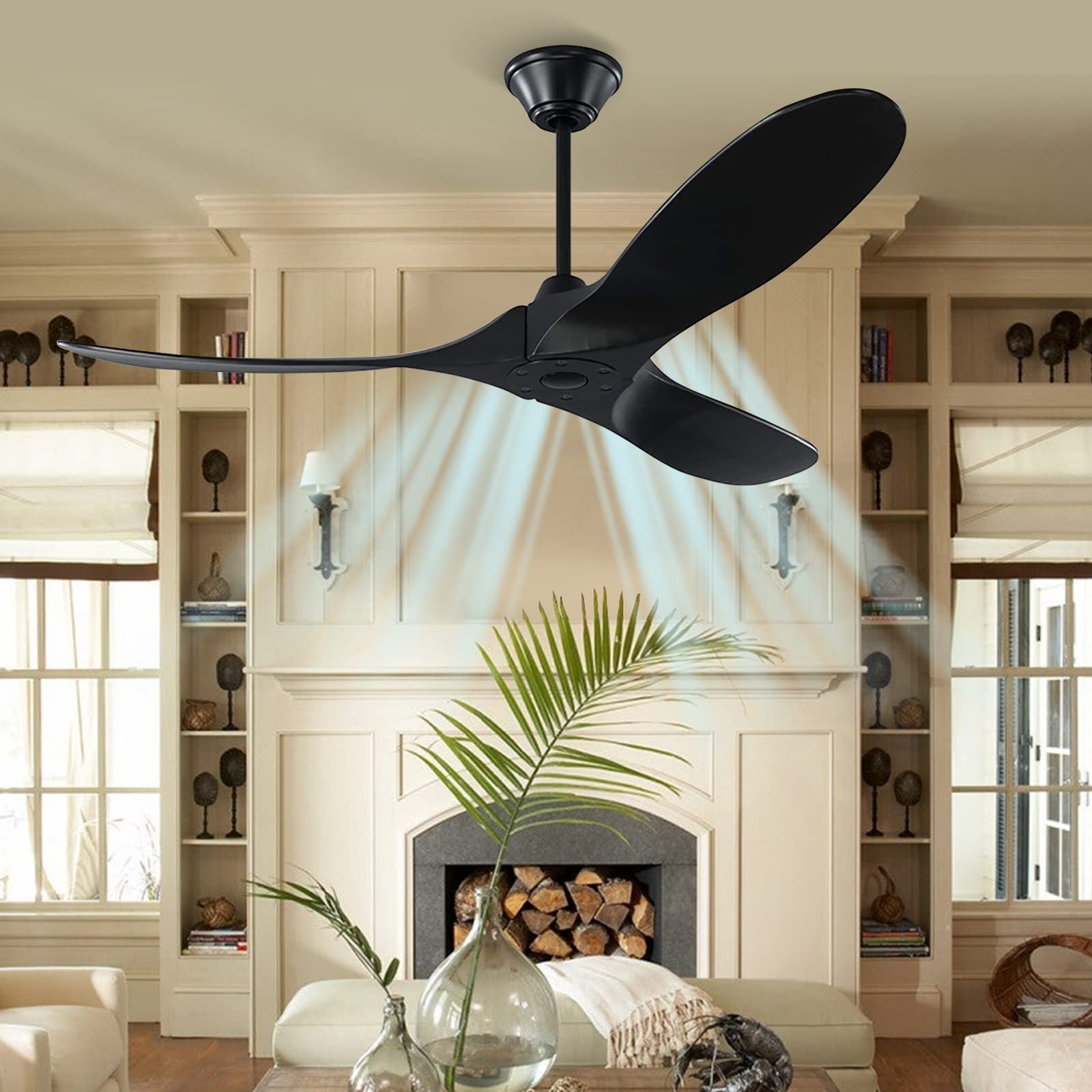 Buy 70 Inch Outdoor Black Ceiling Fan No Light, Solid Wood Ceiling Fan