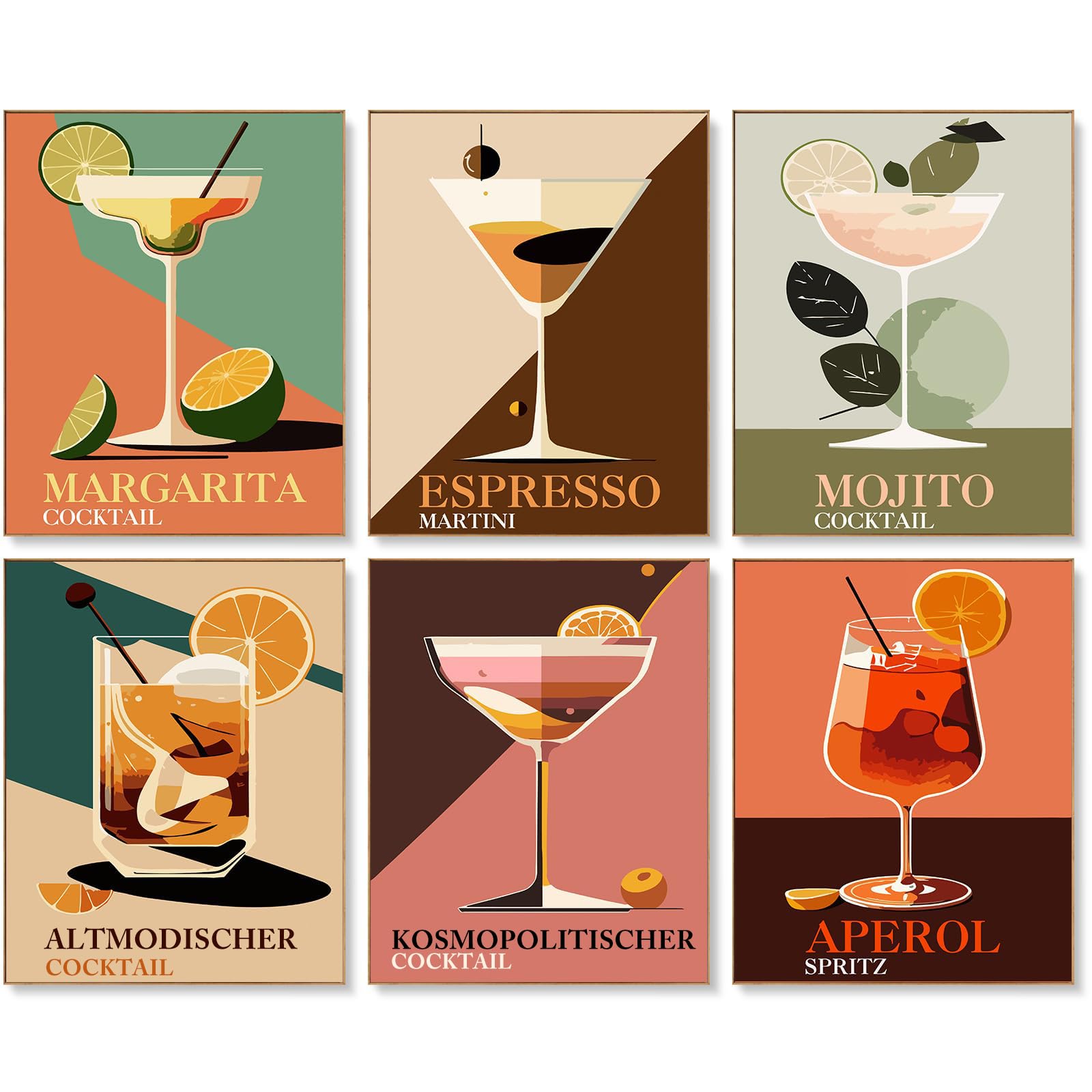 lxmydm Malen nach Zahlen Cocktailgläser DIY handbemalt 6-teiliges Set Polypropylenfarbe mit 6 Pinseln perfekt für jedermann als Geschenk (20 x 30