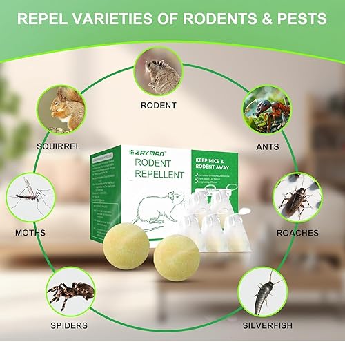 Miniatura 3 de Repelente de roedores con aceite de menta, bolas repelentes de ratones, ratas y ardillas para garaje, ático, motores de automóviles, disuasorio