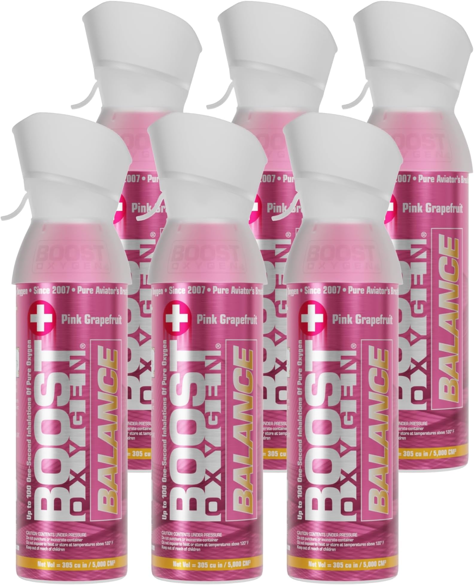 Boost Oxygen Medium Balance Pink Grapefruit Aroma 5L Canister | Respiratory Support for Aerobic Recovery, Altitude, Performance & Health (6 Pack)