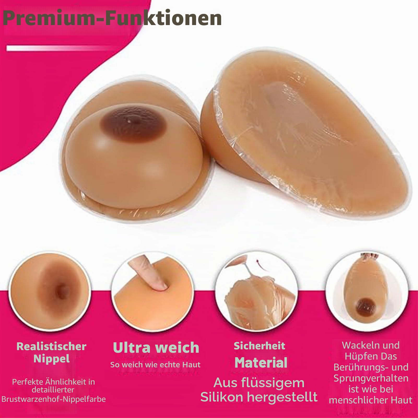 Silikonbrüste/künstliche Brüste, selbstklebend, realistisch, 1 Paar B-EE-Körbchenbrüste für Mastektomie, Prothese, Crossdress, Transvestit, Cosplay,Suntan,EE|Cup (1600g/Pair)