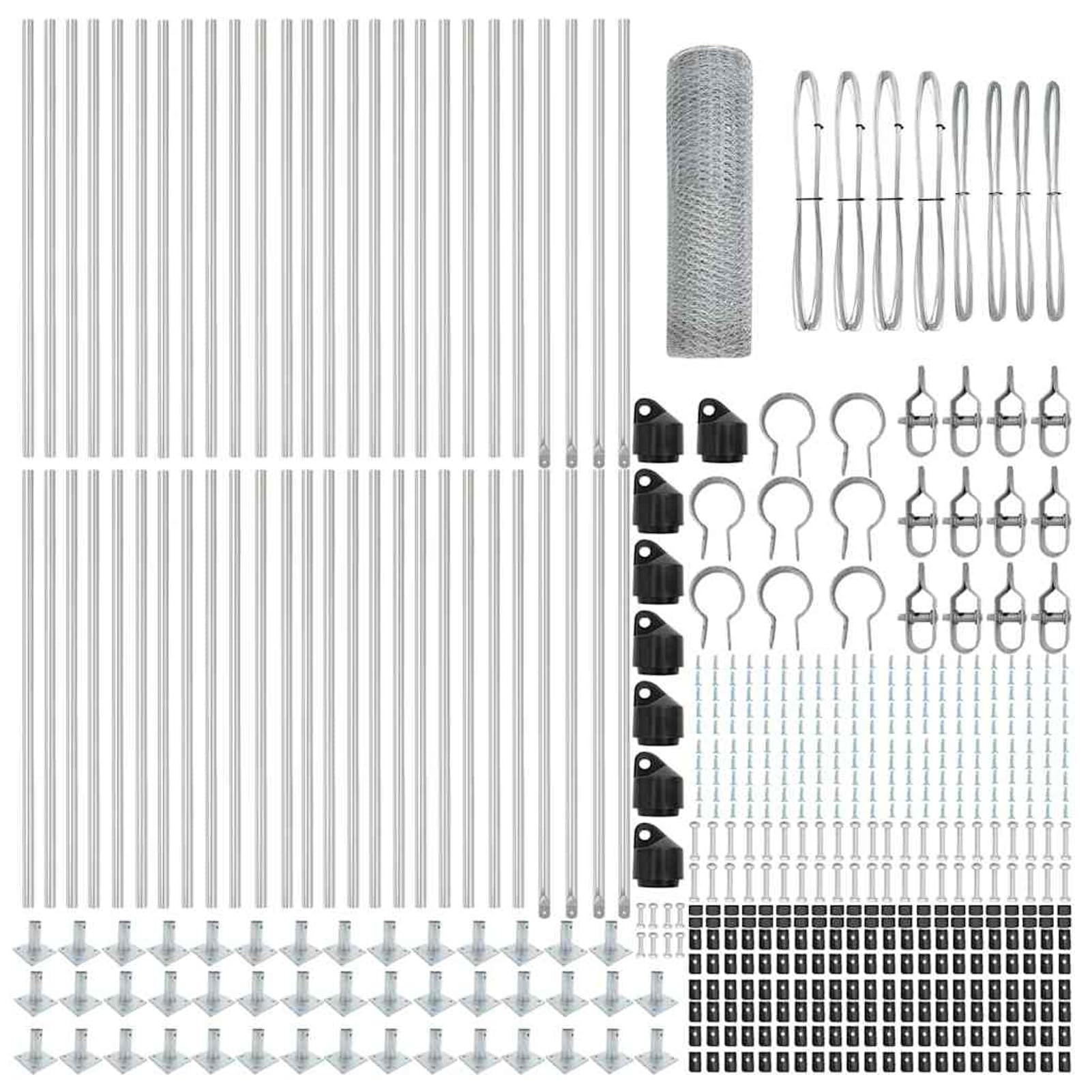 Słupki ogrodzeniowe ze stali, srebrne, 10000 x 3,2 x 50 cm, 44 sztuki – odporne na promieniowanie UV, wytrzymałe, łatwe w montażu, do użytku na zewnątrz