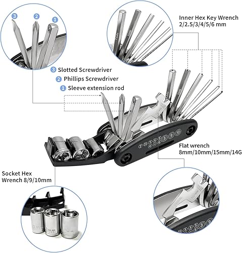 Miniatura 2 de Kit de herramientas de reparación de bicicletas, juego de herramientas de bicicleta de 21 piezas con llaves hexagonales, palancas de neumáticos, kit