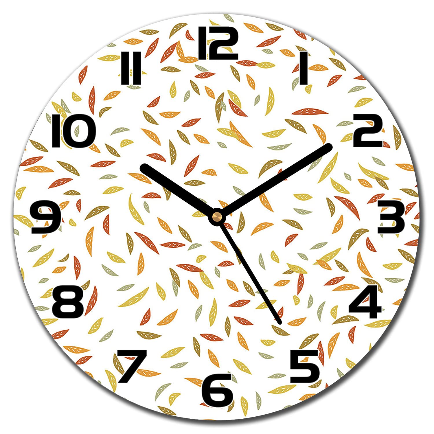 Horloge en verre cuisine salon moderne pendule murale vintage feuilles automne