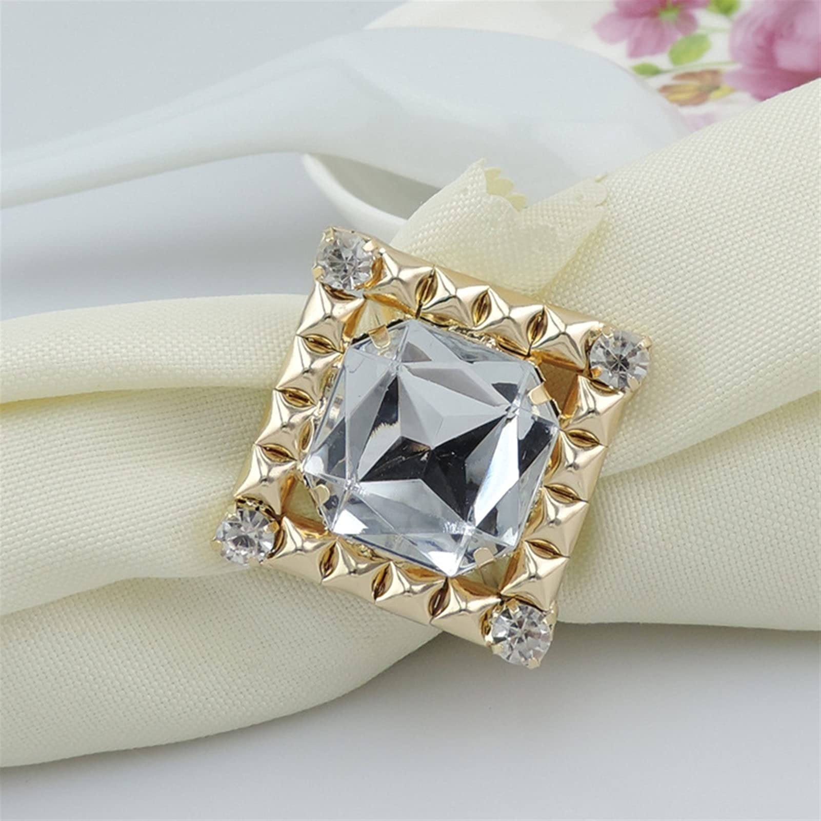 servilletero 12 unids/lote Hotel Anillo de oro Boca de la boca Anillo de servilleta Cuadrado Lattice Metal Bigging Big Stars Hebilla de servilleta de cristal
