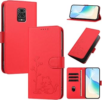 Case Cover Compatible with Redmi Note 9S / Note 9 Pro Max / 10 Lite,Compatible with Xiaomi Poco M2 ProPU Leather Magnetic Closure Wallet Card Cash Slot Flip Kickstand Red