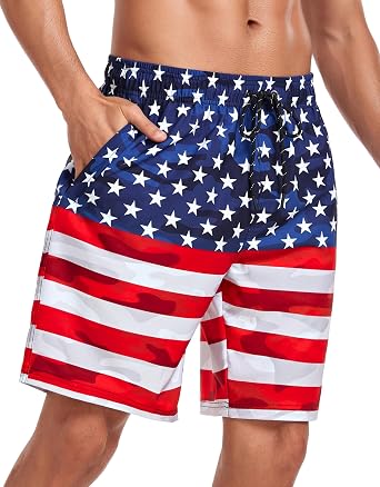 Flytop Mens Swim Trunks with Mesh Liner, Quick Dry Board Shorts