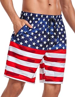Flytop Mens Swim Trunks with Mesh Liner, Quick Dry Board Shorts | UPF 50+, Side Zipper & Back Velcro Pockets, Elastic Waistband, Adjustable Drawstring, Above-Knee Fit, Beach Ready Comfort