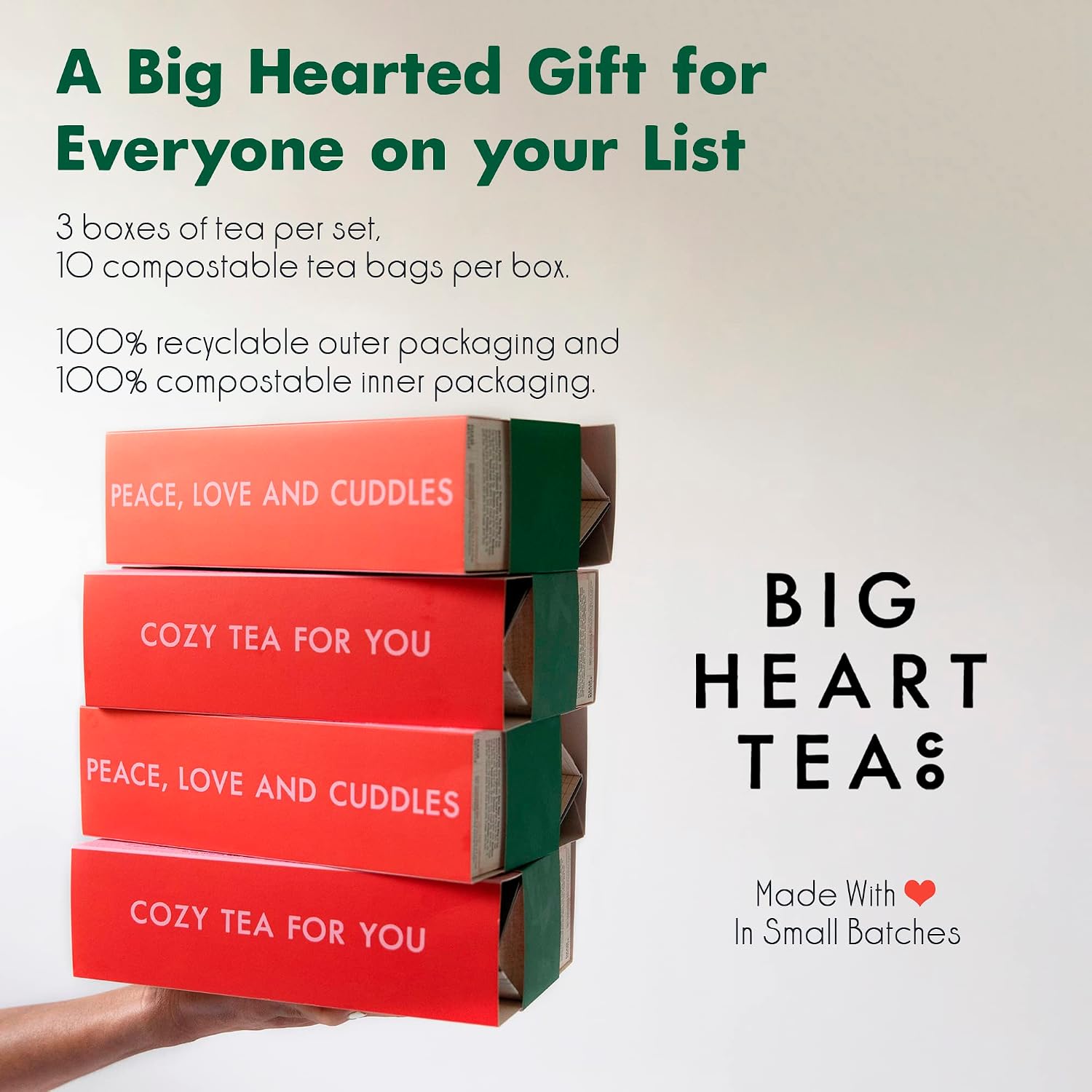 Lingtoolator Co. Cozy Holiday Tea Bags Gift Set - Certified Organic, Ayurvedic Herbal Tea, Small Batch Ground Herbs, Florals, Spices - Zero Plastic Sachets, Healthy Tea Variety Box, 3 Flavors, 30 Pack
