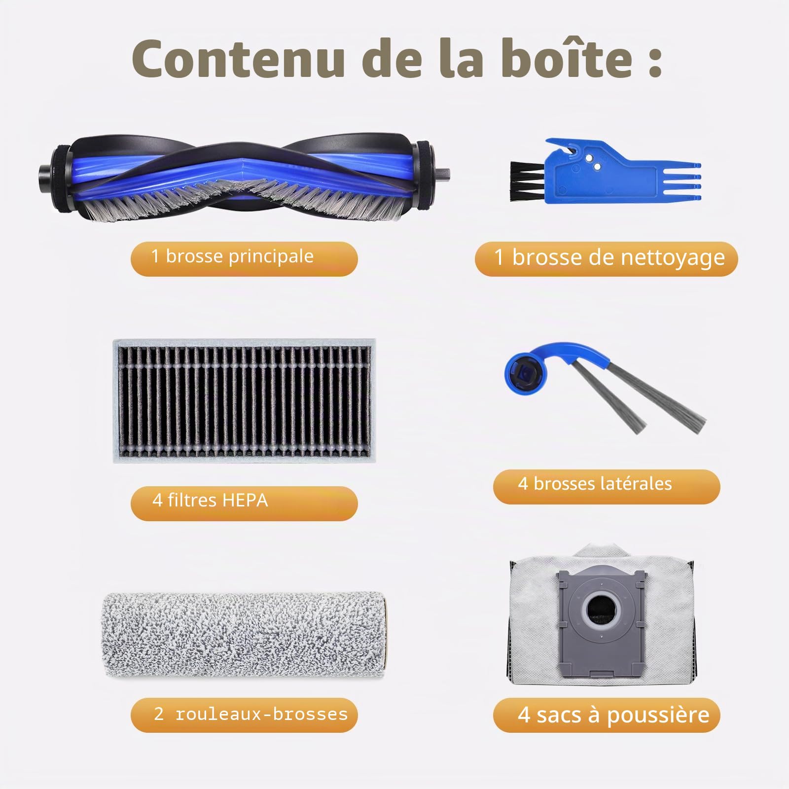 ECOVACS DEEBOT T80 OMNI Pièces de Rechange Robot Aspirateur, 1 Brosse Principale, 4 Filtres, 4 Brosses Latérales, 2 Rouleaux, 4 Sacs à Poussière