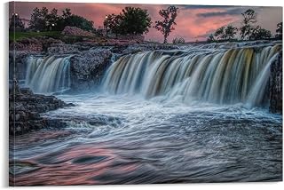 Sioux Falls Falls Park South Dakota Sunset Nature Landscape Still Life Beautiful Poster Wall Art Paintings Canvas Wall Decor Home Decor Living Room Decor Aesthetic 24x36inch(60x90cm) Frame-style