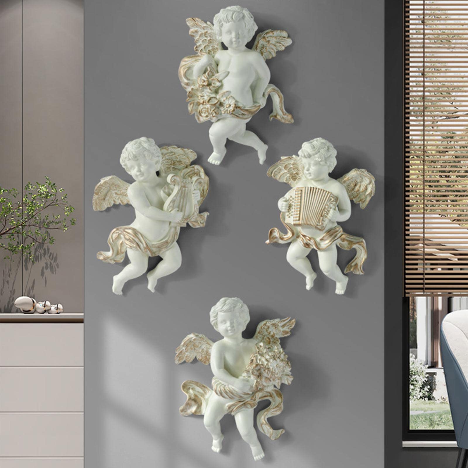 perfk 2X Statuette di Statue di Angeli Adorabili cherubino da Parete appese rezzate Decorative per barchurch Camera da Letto casa, a