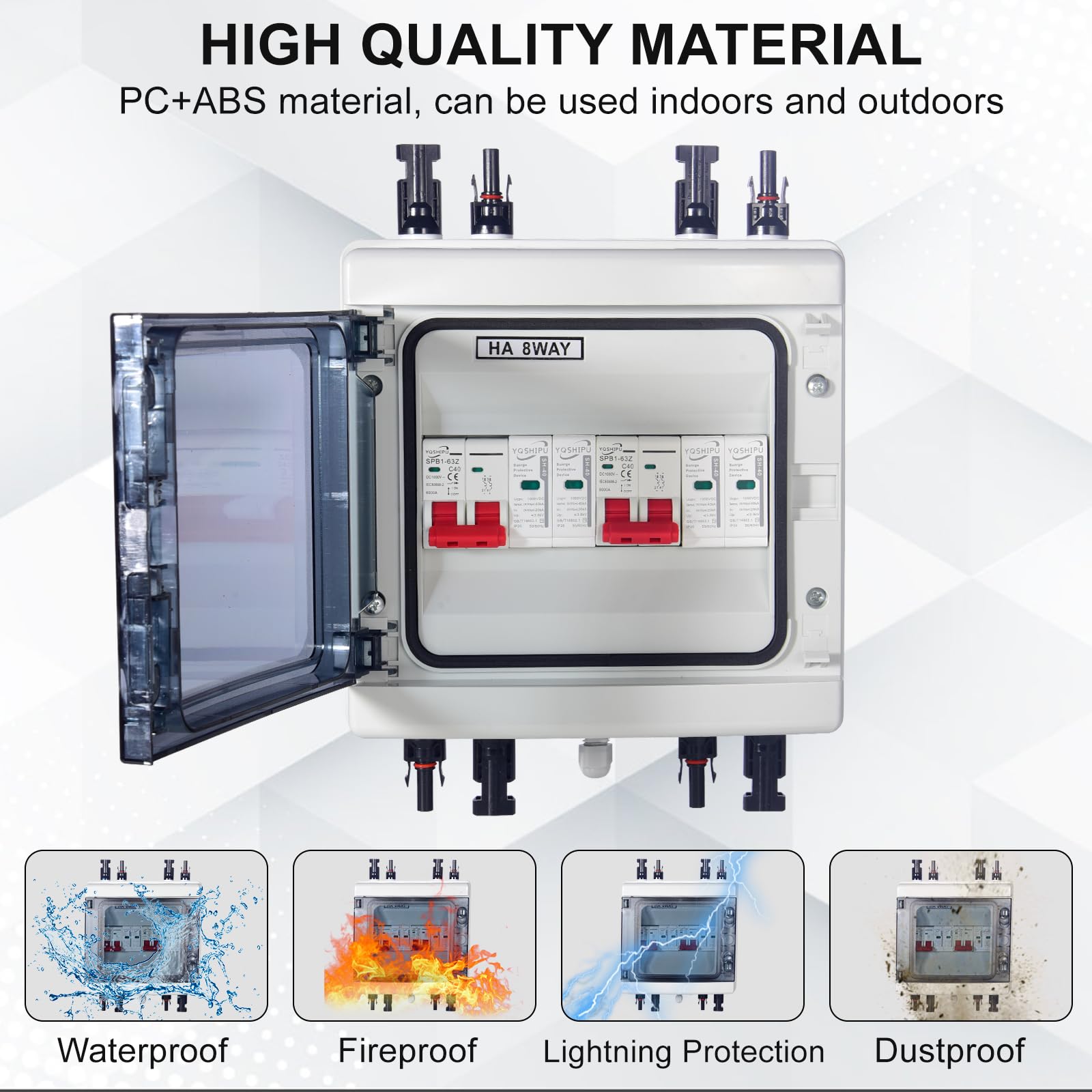 HENYEER Protezione contro le sovratensioni fotovoltaiche, interruttore isolatore CC 2 in 2 uscite Interruttore automatico di protezione contro i fulmini, interruttore isolatore CC 40 A/1000 V, scatola