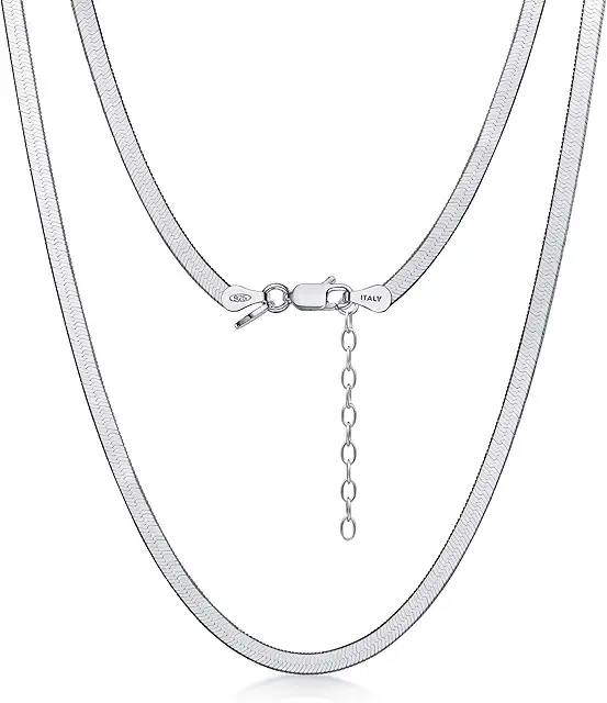 Women's Sterling Silver Flat Snake Chain Herringbone Necklace