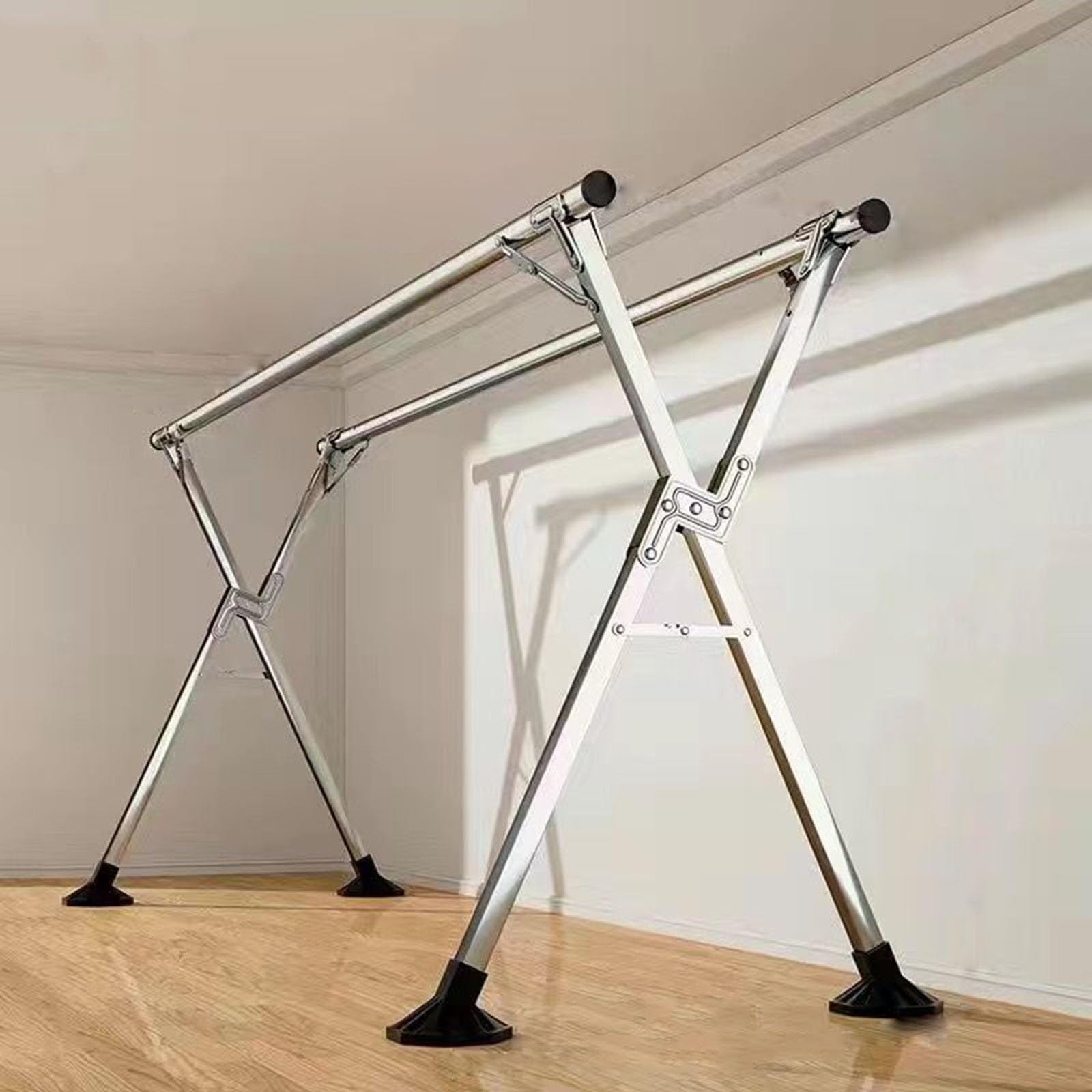 Étendoir pliable en acier inoxydable triple pôle télescopique extensible 1m60