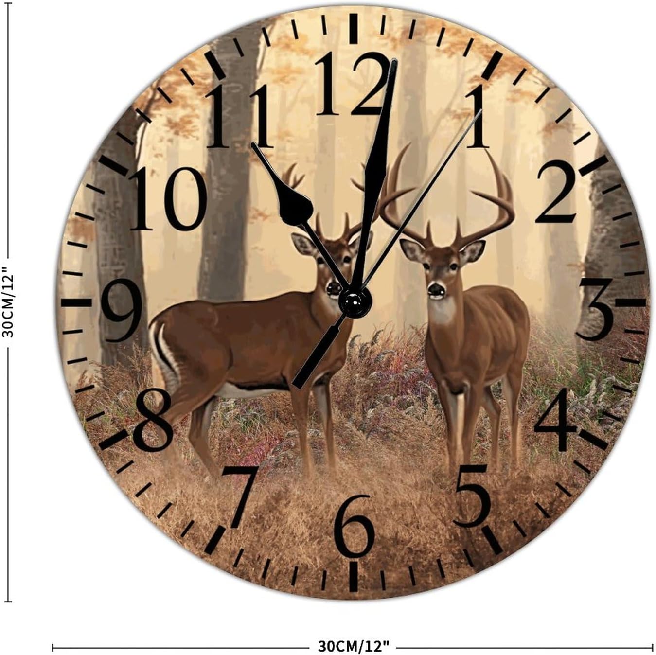 ArogGeld Deer Buck PVC Wall Clock Deer Hunting Large Wall Clock 12in Silent Non-Ticking Battery Operated Unique Numeral Clocks Decorative for Bathroom Outdoor Indoor Office Home
