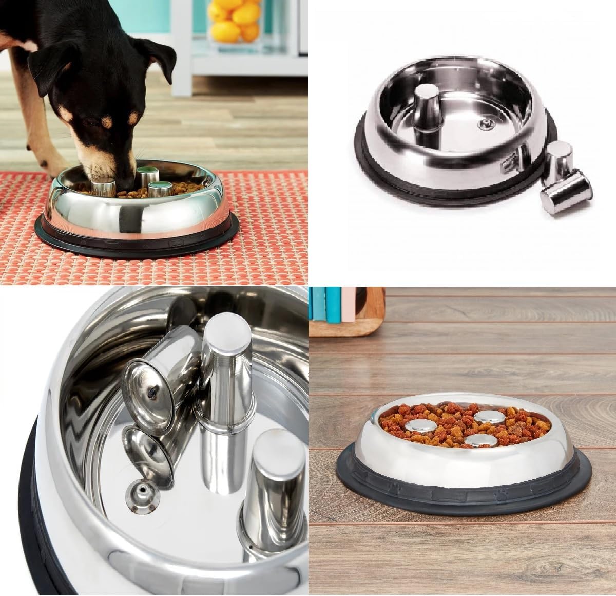 Slow Feeder Bowls Dog Dishes Stainless Steel Healthy Standard Embossed or No Tip (Non Tip - 16 Ounces)