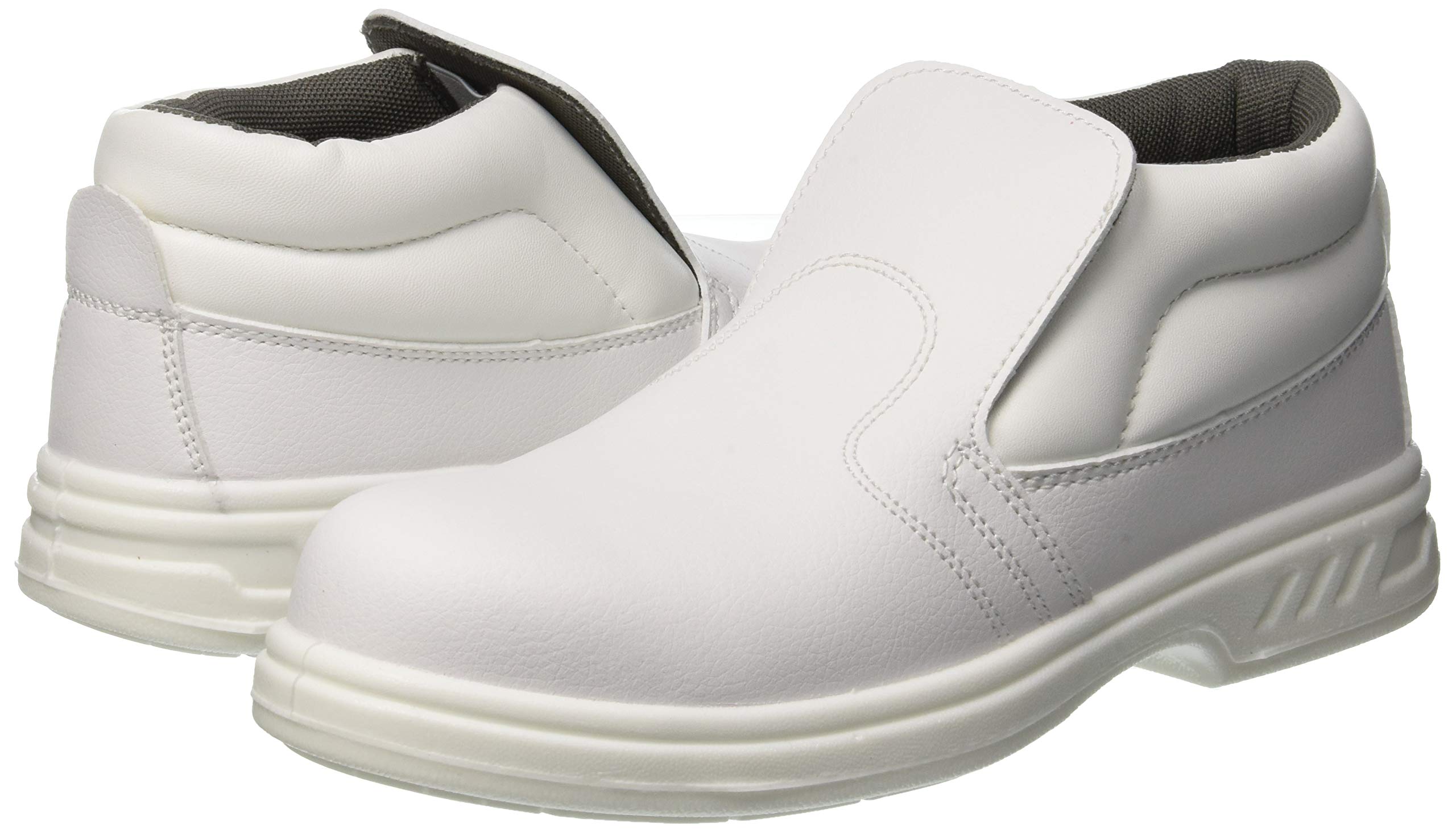 Portwest FW83 Bota Steelite Slip On Puntera Protectora de Acero Acolchado | Blanco, 42, Certificado CE, S2 EN ISO 20345, Lavable a Máquina a 30°C, Suela Auto-Limpiable, Calzado Antiestático, Industria