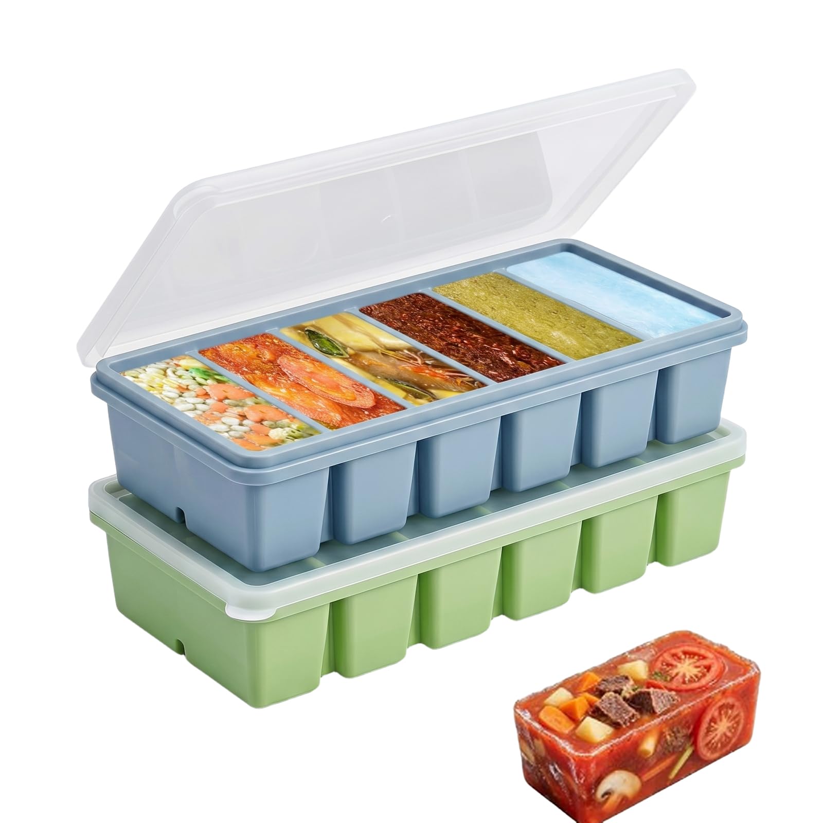 2 PCS Soup Cube Silicone Freezer Tray, Silicone Freezer Moulds with Lid 90 ML Soup Freezers Container Large Silicon Food Freezers Tray Make 6 1 Cup Portions Cubes for Storage Food