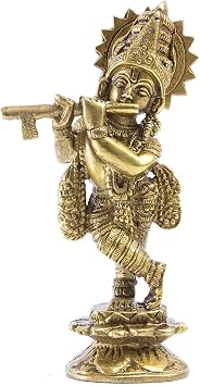 GLOOKS Elegant Brass Lord Krishna Statue