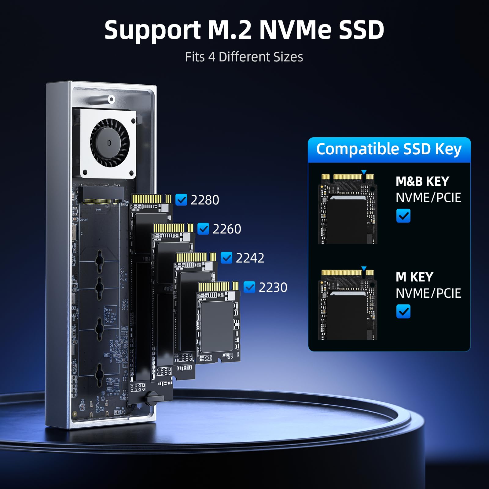 SAN ZANG MASTER USB 4 M2 Enclosure 40Gbps NVMe Enclosure Aktiv gekühltes NVMe Gehäuse mit Lüfter (Kein SATA) - USB4/Thunderbolt 4 - Nur für m2 ssd gehäuse - Für Mac/PC, Alu, Silber - Ohne SSD