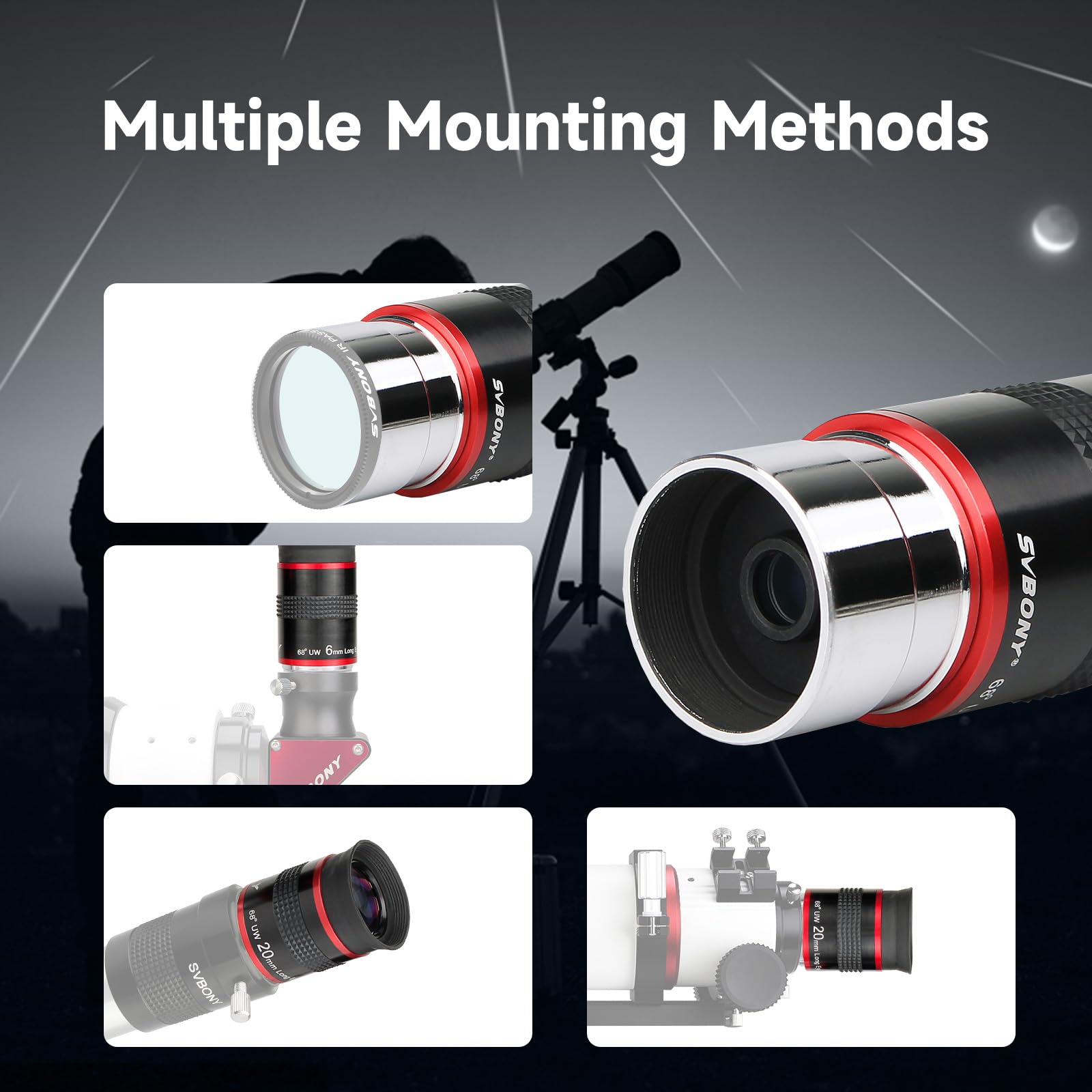 SVBONY Oculaire de télescope FMC à Large Bande Verte - Accessoire de télescope à Film Vert 1,25 à 68 degrés - Oculaire Ultra Grand Angle pour télescope astronomique (6 mm, 9 mm, 15 mm, 20 mm)