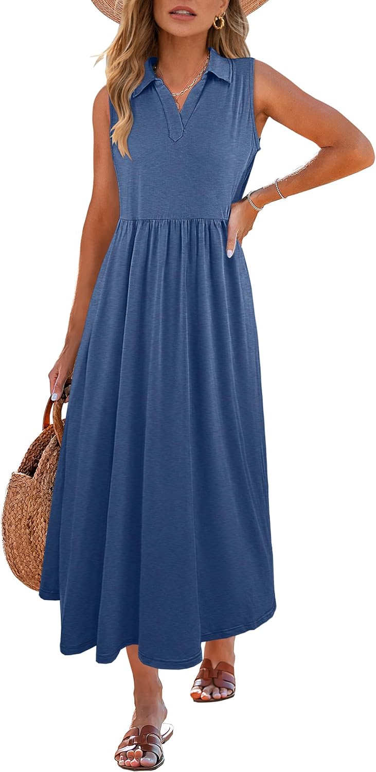ANRABESS Womens Casual Dress Summer Sleeveless V Neck Sundress Aline Flowy Beach Maxi Dresses Travel 2026 Vacation Outfits