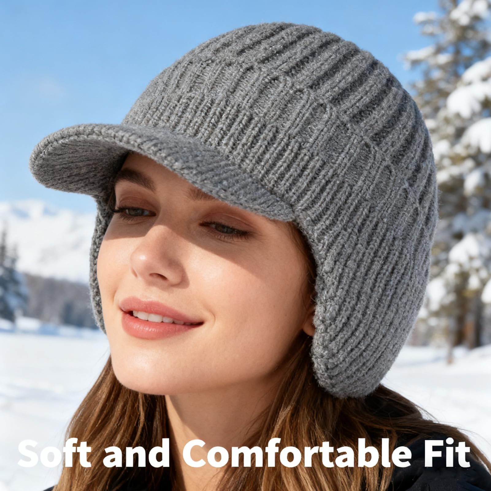 Gorro con guantes deportivos, gorro de invierno con ala y orejeras