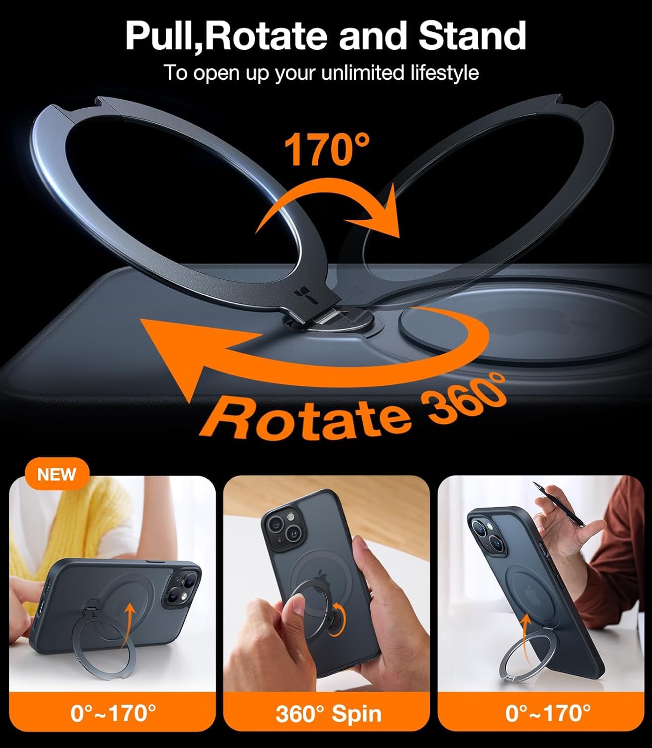 TORRAS 360° Spin Magnetic Stand for iPhone 14 Case - Image 2