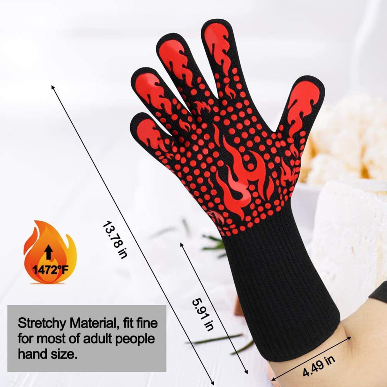 BBQ Gloves, Oven Mitts Grilling Gloves, 1472℉ Extreme Heat Resistant Oven Gloves - Image 2