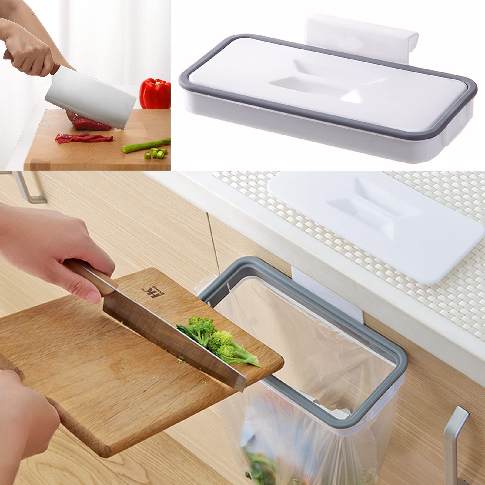 IOSPKKIO® Hangende afvalzakhouder met deksel, vierkant, draagbaar, voor het ophangen van afval, keukenvuilnisemmer hangend voor keuken, kast, reizen, camping, eenvoudig te gebruiken