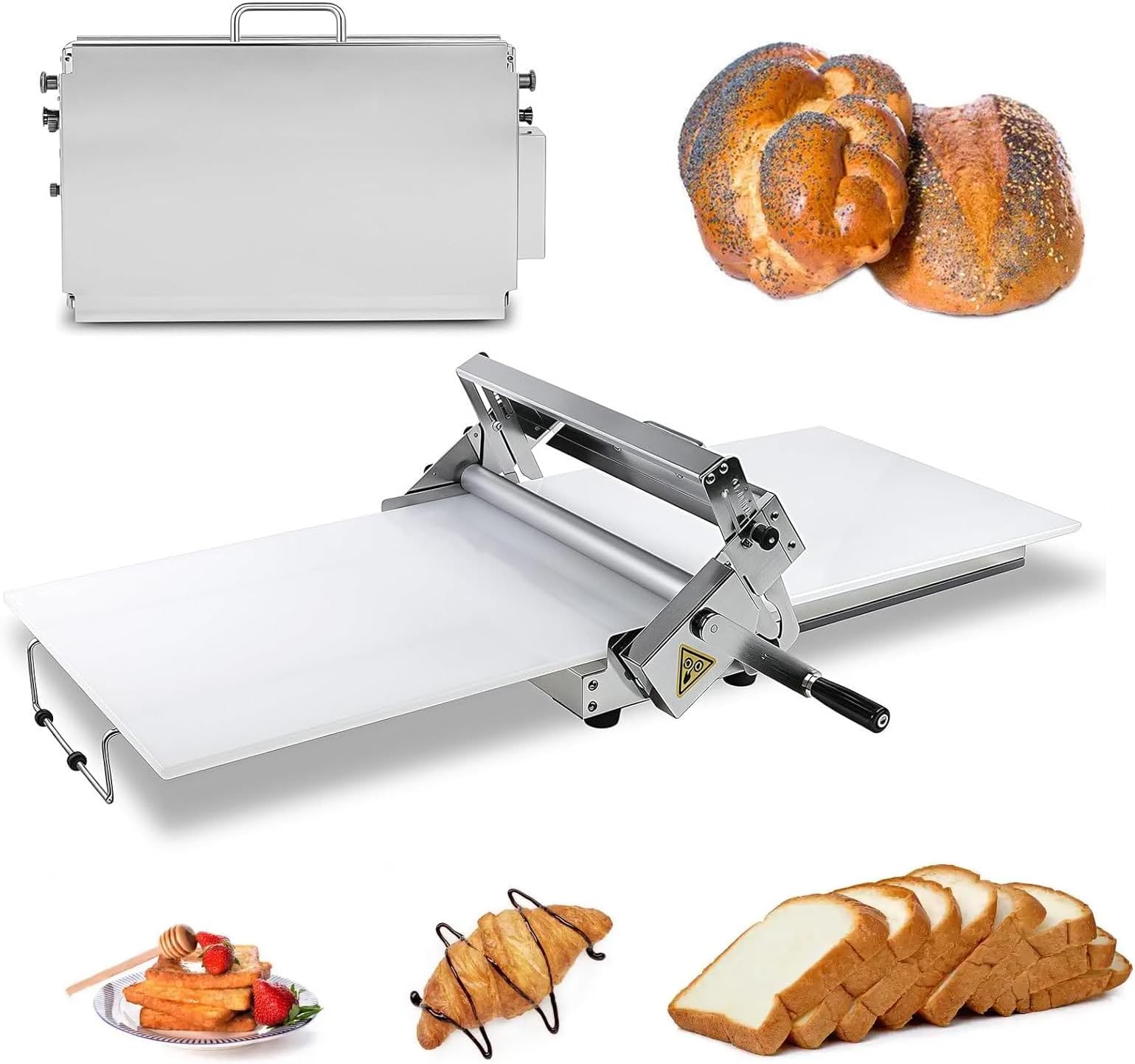 Dough Roller Machine, Manual Adjustable Thickness Sheeter for Pizza, Croissants, Pastry & Fondant, Compact Table Top Design for Home & Commercial Use