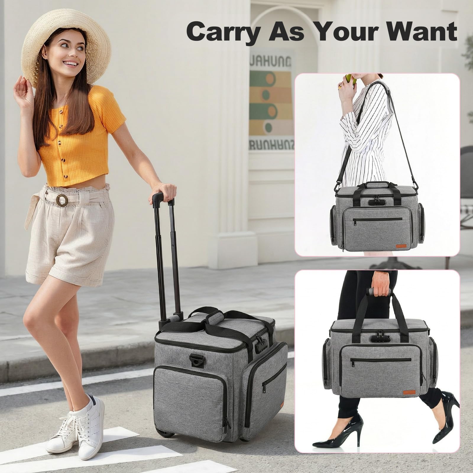 Housolution Rollende Lehrertasche mit Rädern, Lehrertasche mit abnehmbarem Trolley, Laptop-Arbeitskoffer auf Rädern, Aktenkoffer mit Akkordeonordner, passend für 15,6" Laptop, Grau