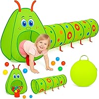 Kiddey Caterpillar Pop-Up Play Tunnel & Tent for Toddlers - Indoor/Outdoor Crawl Tunnel Playset, Folds Flat for Easy Storage