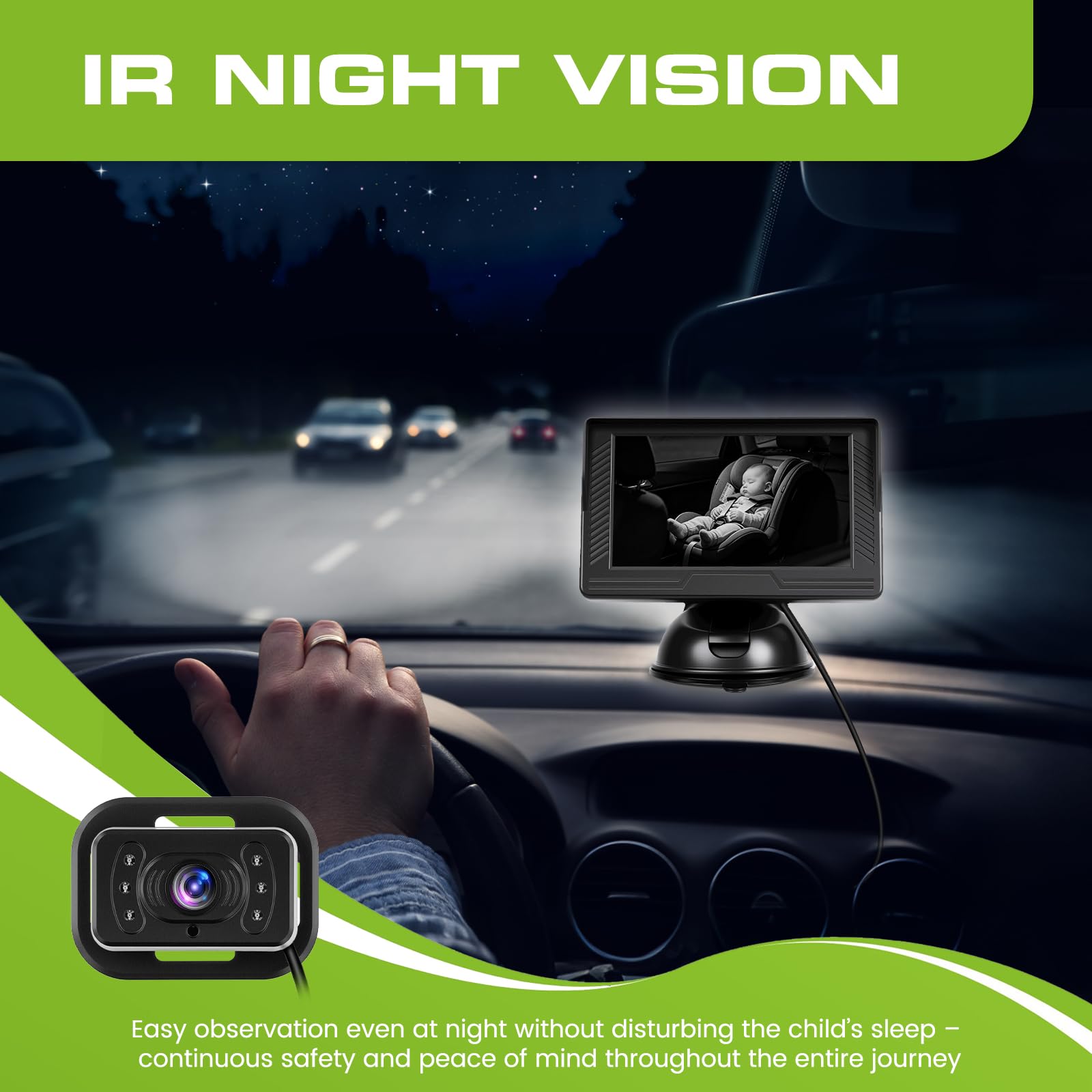Hikity Cámara de Coche para Bebé 4,3 Zoll IPS Display Visión Nocturna,360° Giratorias,Einfache Installation,Kompatibel mit Limousinen, Kleintransportern, und SUV