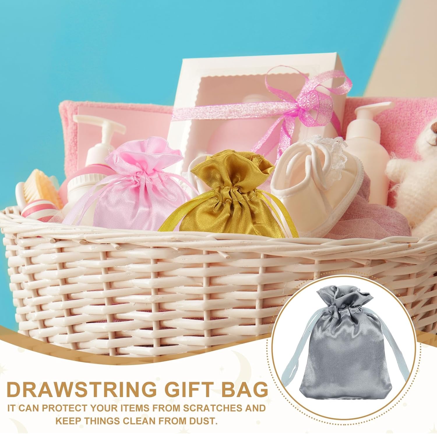 MECCANIXITY Satin Bags with Drawstring, 3x4 Inch Wedding Favor Bag Mini Gift Packaging Bag for Birthday Christmas Jewelry Party (Grey, Pack of 4) - Image 4