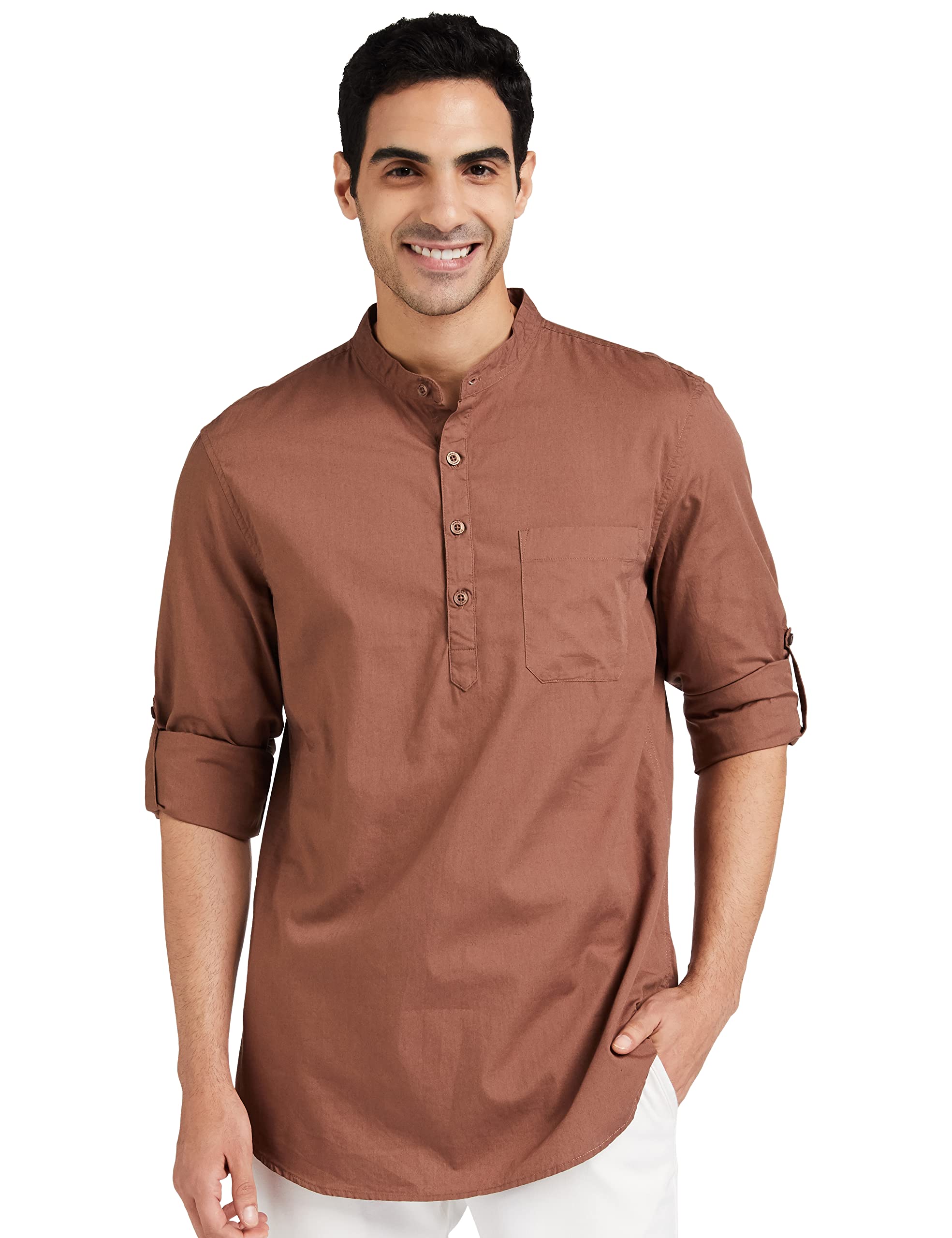 Amazon Brand - Symbol Mens 100% Cotton Regular Fit Casual Shirt (Kurta Placket Style) Brown XL (B08FJX2TZ1) Amazon Price History, Amazon Price Tracker