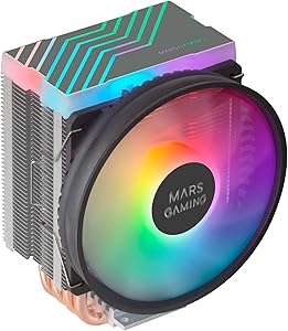 Mars Gaming MCPU44, ARGB CPU Heatsink with 4 Heatpipes HCT 160W TDP, Ultra-Quiet Circular Fan PWM 110mm, Dual ARGB Lightin…