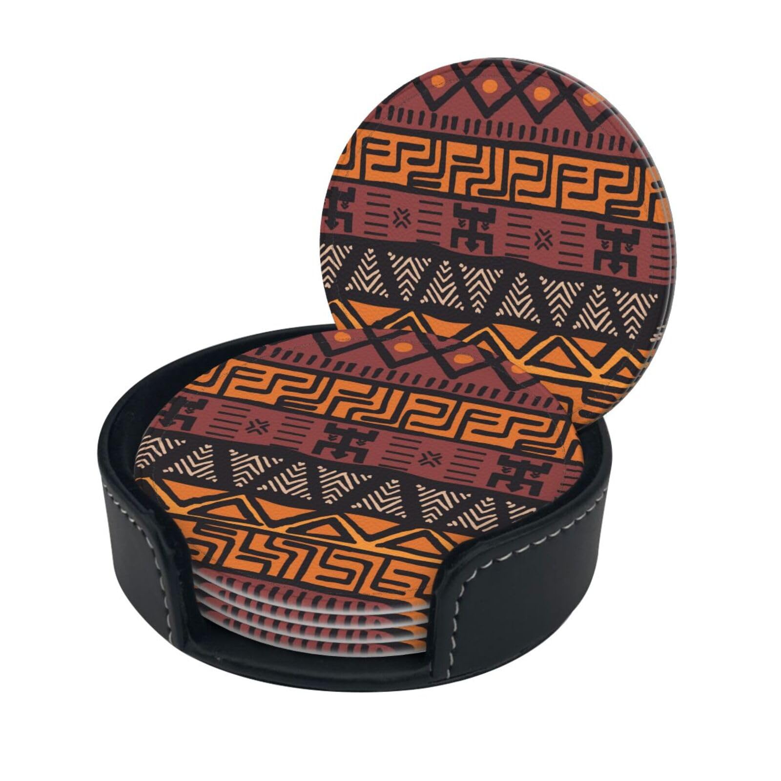 Czdbnlhf White African Mud Cloth Tribal Print Coaster With Storage Box For Home, Office, And Restaurant Use