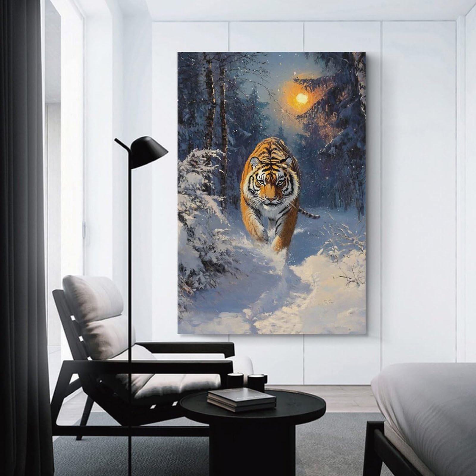 Junmoney Unframe-Style Tiger In Snowy Forest Canvas Art Print 20X30inch(50X75cm), For Apartment Walls, Studios Or Work Areas, An Easy Choice For New Home Styling