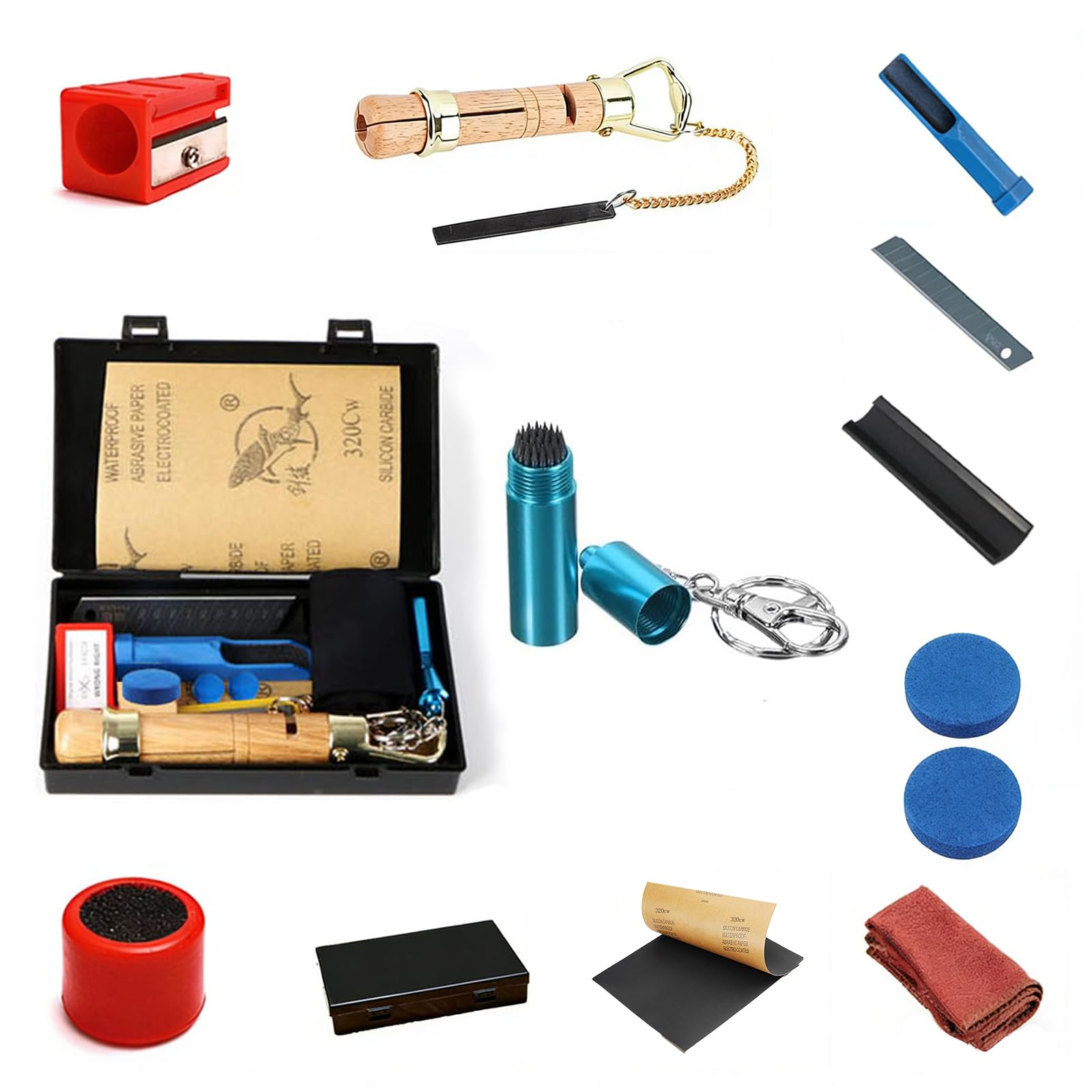 Snooker Cue Tip Clamp Repair Tool Kit for Billiard Cue Repair and Leather Replacement Billiard Accessories Snooker Tip Shaper Trimmer (black 11ps)