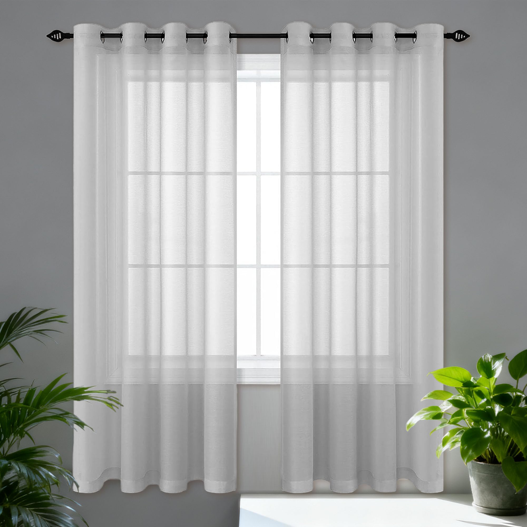 Rideau voile 540x150 cm gris clair transparent lumineux pour deco moderne de chambre et cuisine
