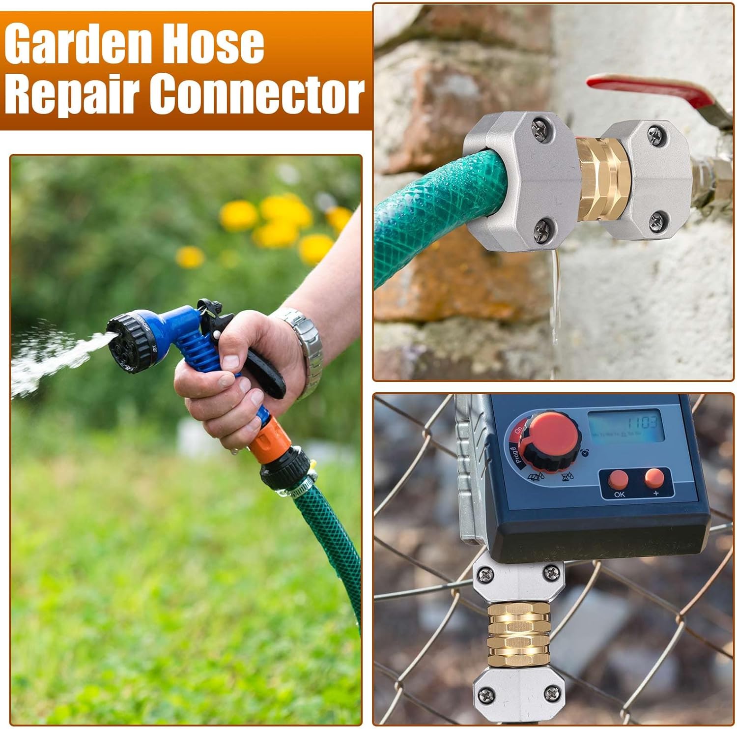 Therwen 6 Sets Garden Water Hose Repair Connector Kit Zinc and Aluminum Male and Female Hose End 5/8 Inch 3/4 Inch