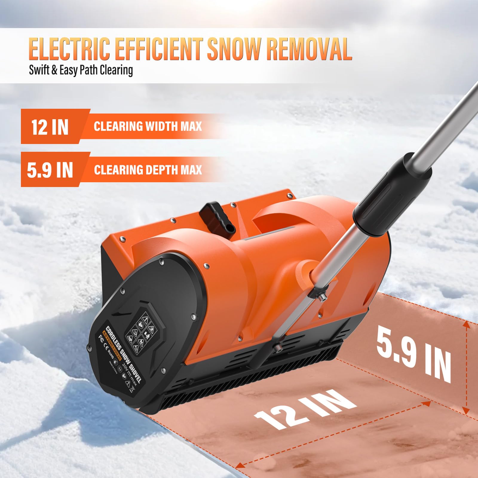 Souffleuse à neige sans fil avec 2 batteries de 4,0 Ah et chargeur, pelle à neige sans fil 20 V, déneigement alimenté par batterie de 30,5 cm avec distance de projection de 4,9 m pour patio, terrasse