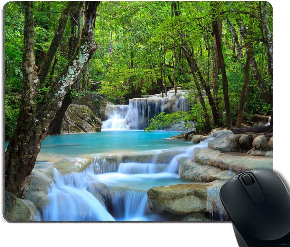 Smooffly Gaming Mouse Pad Custom,Waterfalls Creek Landscape Trees Waterfall Stones Non-Slip Thick Rubber Mouse pad,9.5 X 7.9 Inch (240mmX200mmX3mm)
