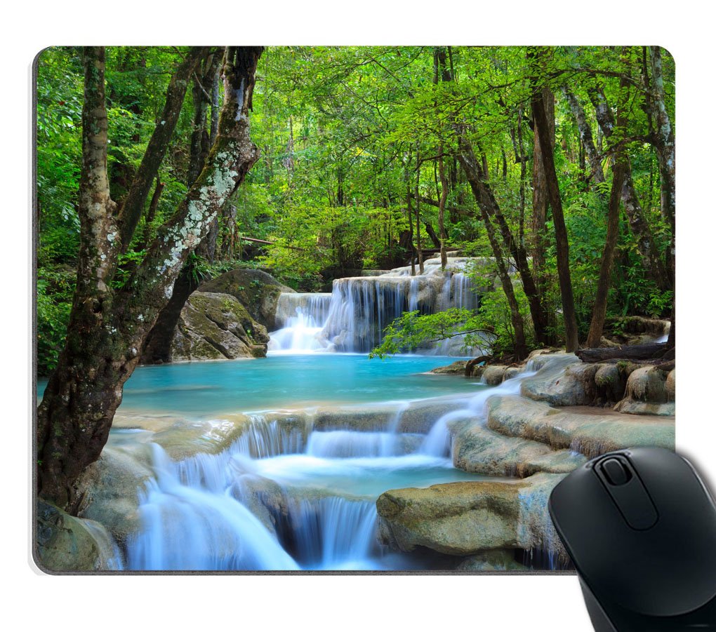 Smooffly Gaming Mouse Pad Custom,Waterfalls Creek Landscape Trees Waterfall Stones Non-Slip Thick Rubber Mouse pad,9.5 X 7.9 Inch (240mmX200mmX3mm)