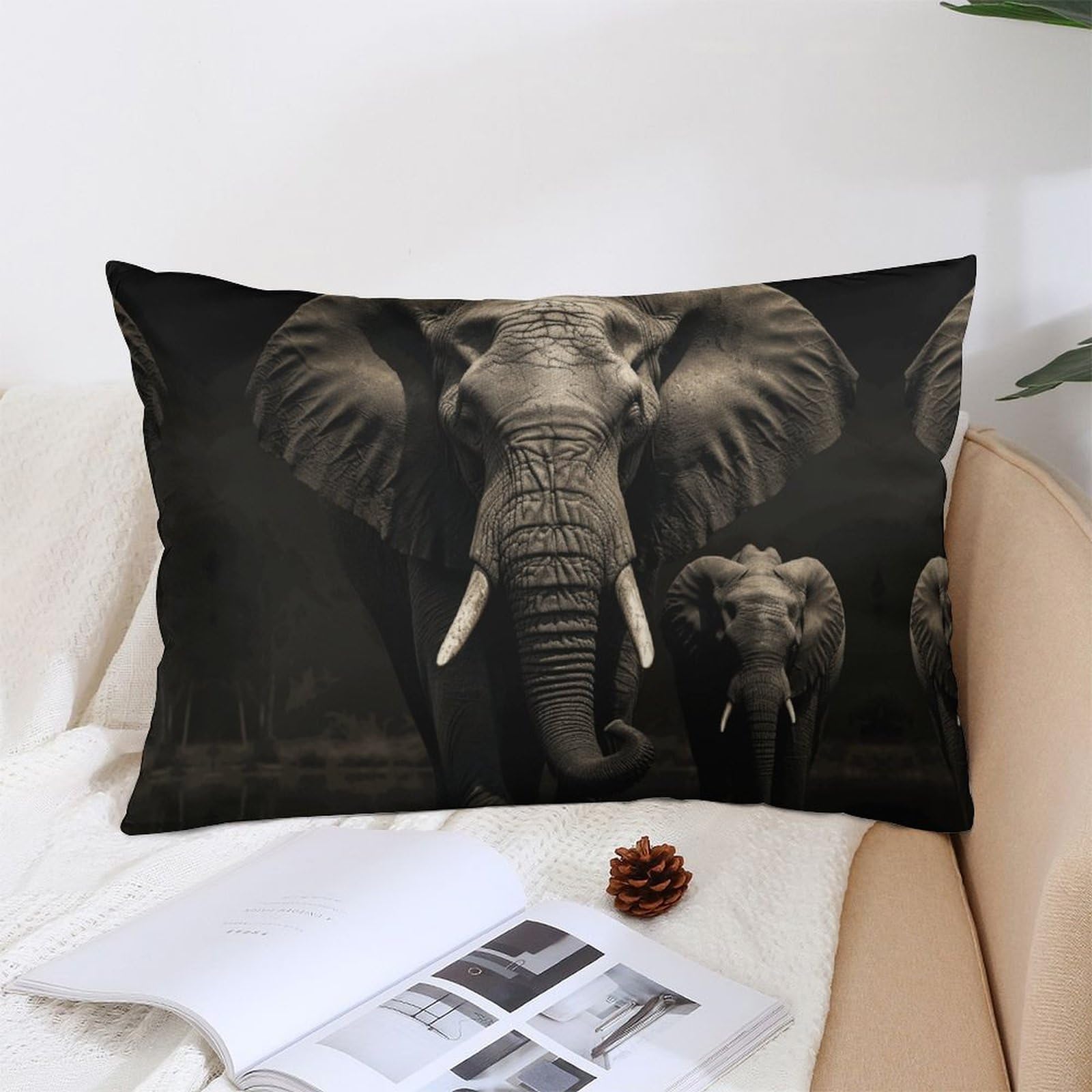 NTVOWPZO Decoration Throw Pillow Covers 12 "x20 Pillowcases Covers Elephant Black Soft Pillowcases Modern Farmhouse Home Decor Sofa Cushions Covers for Couch Bed Living Room